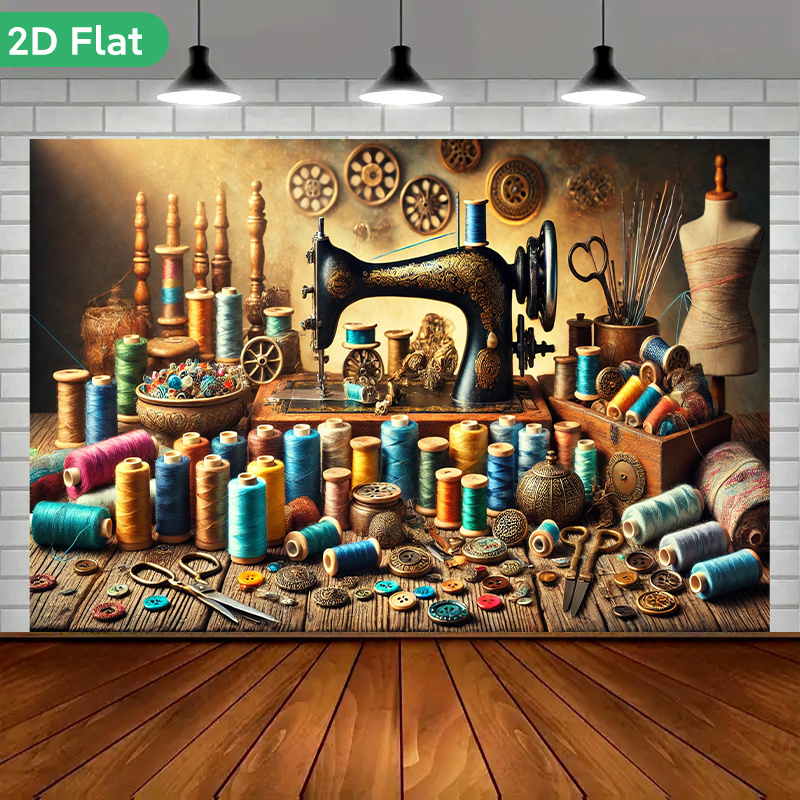 Vintage Sewing Textile - نسيج جداري فني عتيق بتصميم ورشة